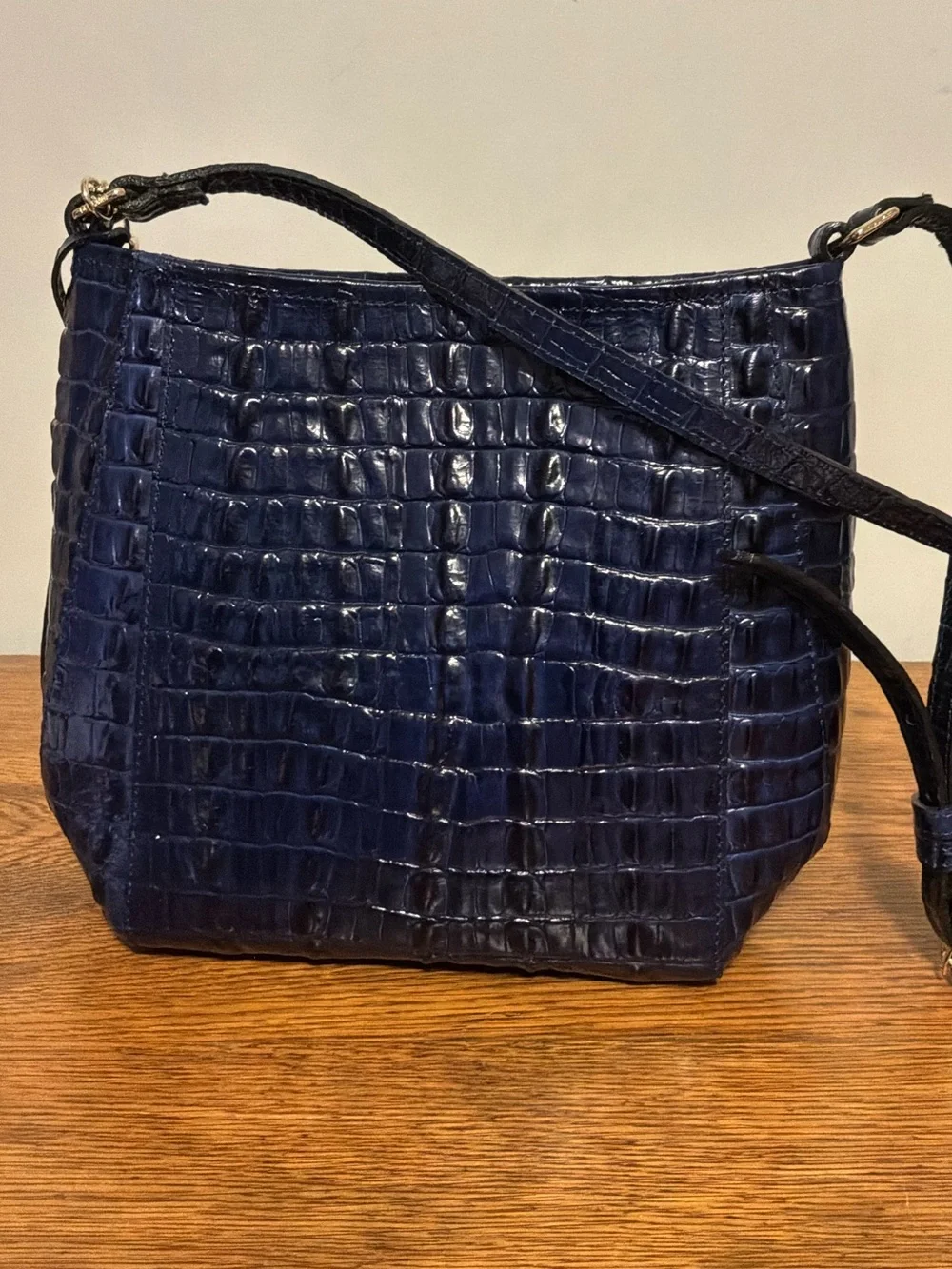 Brahmin Navy/Black Croc-Embossed Leather Crossbody